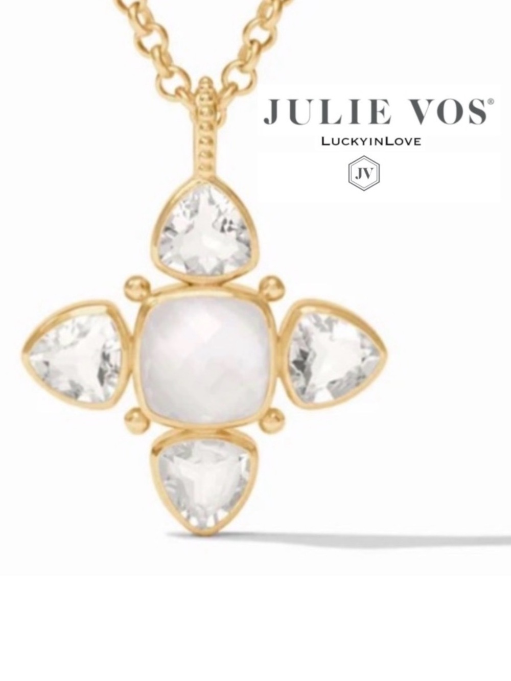 Aquitaine Cross Pendant Necklace. Iridescent & Clear Crystal